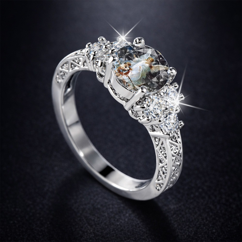 Vintage Three-Stone Dark Night Protection Ring, Elegant Design